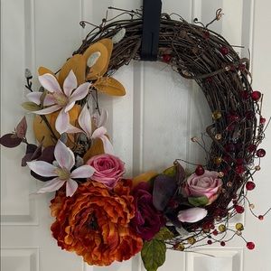 Floral Wreath with Orange and Pink Flowers